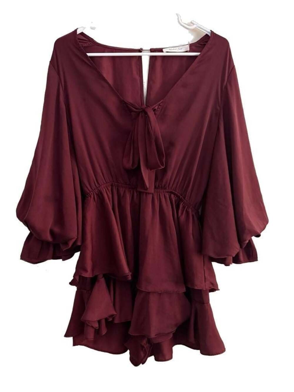 Mustard Seed Burgundy Tiered Ruffle Balloon Sleeve Romper Size S